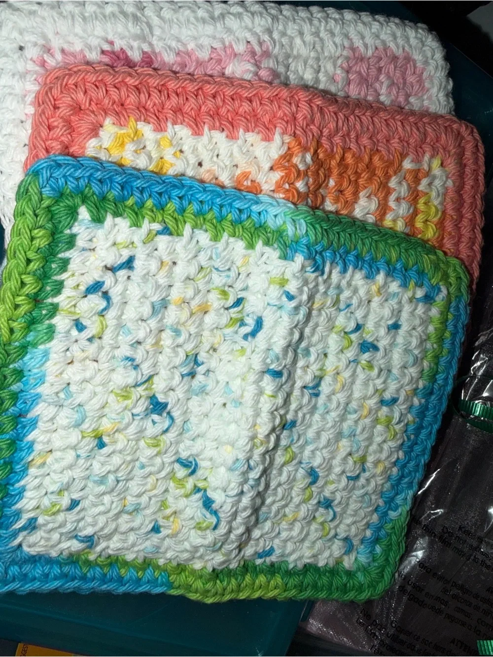 Handmade Multicolor Crochet Washcloths 5x7
